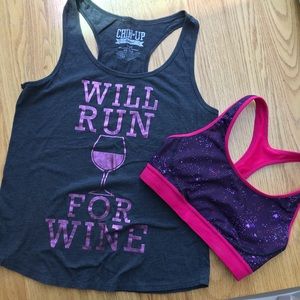 {Chin Up} Will Run for Wine tank top, L